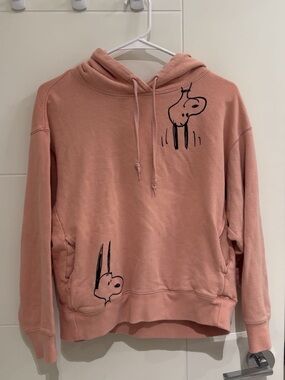 Uniqlo x Peanuts Pink Pullover Hoodie with Drawstrings